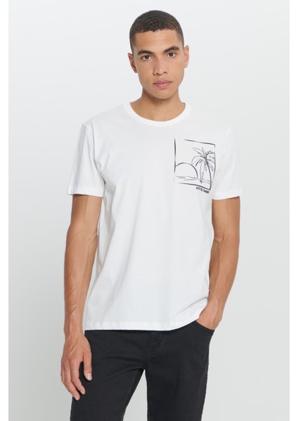 Erkek Ekru Standart Fit Normal Kesim %100 Pamuk Yumuşak Dokulu Baskılı Bisiklet Yaka Tişört modelleri