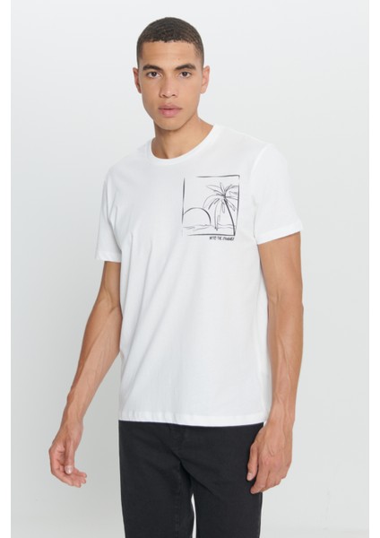 Erkek Ekru Standart Fit Normal Kesim %100 Pamuk Yumuşak Dokulu Baskılı Bisiklet Yaka Tişört fırsatları