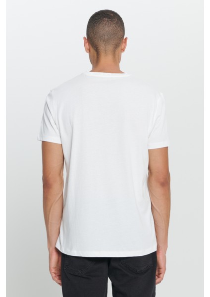 Erkek Ekru Standart Fit Normal Kesim %100 Pamuk Yumuşak Dokulu Baskılı Bisiklet Yaka Tişört