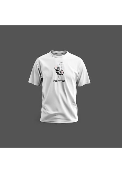 Tişört, Kısa Kollu Filistin Haritası Ve Arapça Filistin Yazılı Dijital Baskılı T-Shirt