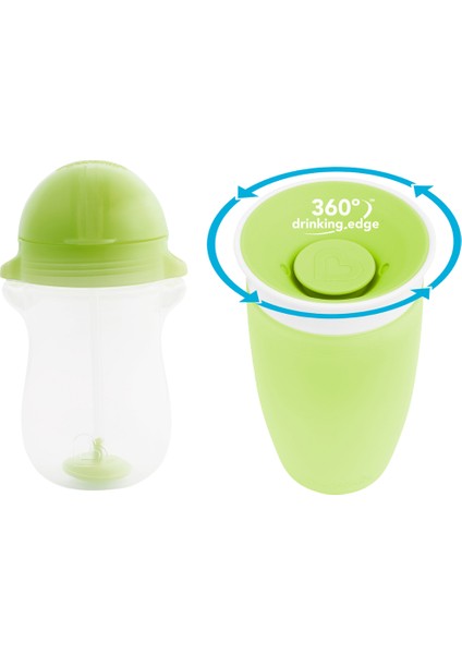 Tıklama Kilitli Uçlu Alıştırma Bardağı 12AY+,296ML,YEŞIL +Munchkin Mucize 360° Alıştırma Bardağı, 12AY+, 296ML,YEŞIL