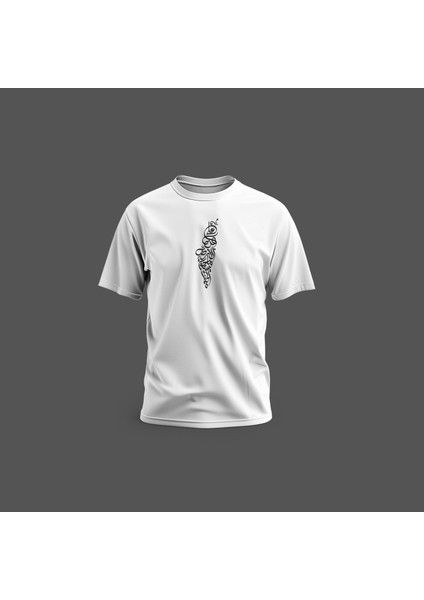 Kısa Kollu Ortalı Büyük Arapça Atasözü Filistin Haritası Şekli Dijital Baskılı Unisex