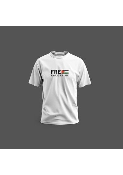 Kısa Kollu Free Palestine Yazısı Ve Filistin Bayrak Dijital Baskılı Unisex S - 2Xl T300007