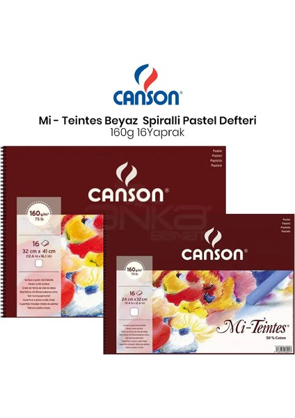 Mi-Teintes Beyaz Pastel Defteri Spiralli 16 Yaprak 160G