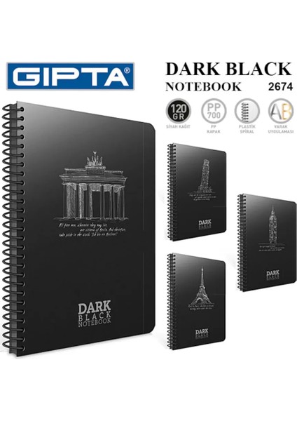 Dark Spiralli Siyah Defter A4 Düz 50 Yaprak (2672)