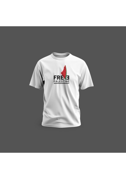 Tişört, Kısa Kollu Unisex Free Palestine Yazılı Ve Filistin Haritalı Dijital Baskılı Tişört