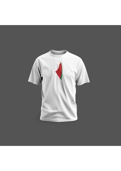 Tişört, Kısa Kollu Unisex Filistin Haritası, Karpuz Dilimi Tasarımlı Dijital Baskılı T-Shirt