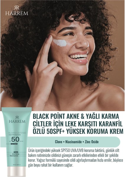 Akneli&yağlı Ciltler Leke Karşıtı Yüksek Koruyucu Yağsız SPF50 Uva/uvb Güneş Kremi 50 ml Black P.int