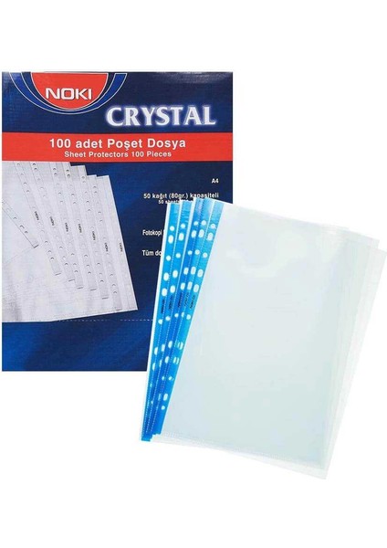 Delikli Poşet Dosya Cristal Mavi Şeritli 100'LÜ
