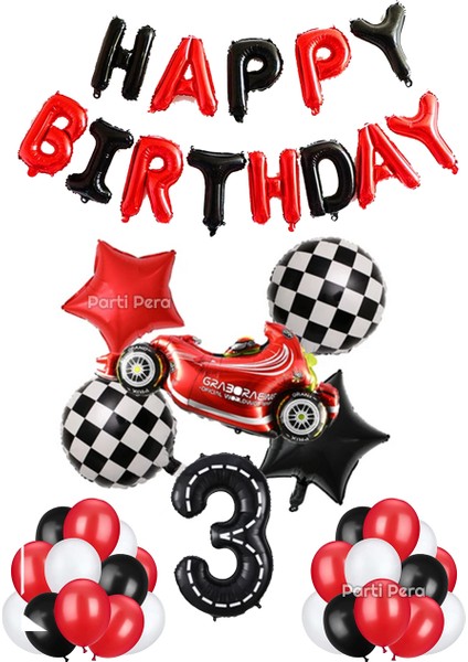 Yarış Formula Araba Folyo Balon Happy Birthday Folyo Balon Doğum Günü Parti Seti