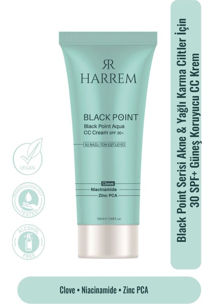 Akneli & Yağlı Karma Ciltler Için 30SPF Güneş Koruyucu cc Krem Black P.int 50ML