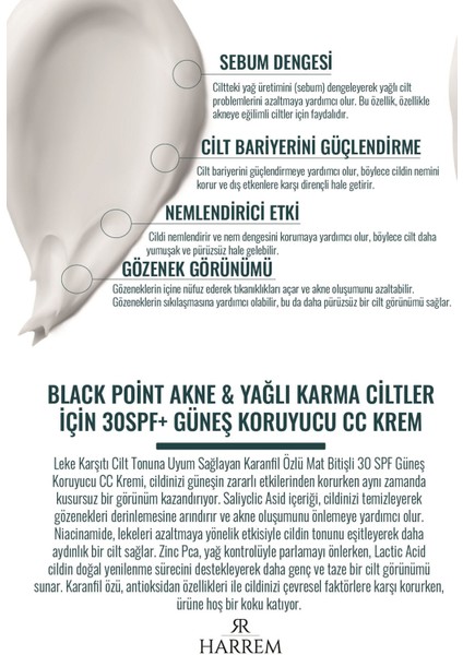 Akneli & Yağlı Karma Ciltler Için 30SPF Güneş Koruyucu cc Krem Black P.int 50ML fiyatları