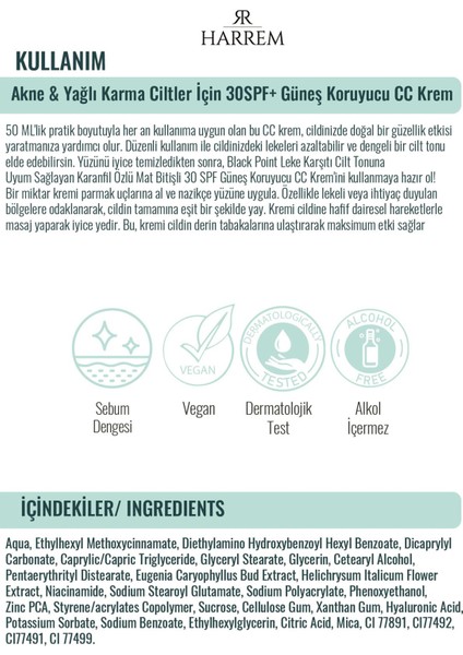 Akneli & Yağlı Karma Ciltler Için 30SPF Güneş Koruyucu cc Krem Black P.int 50ML fırsatları