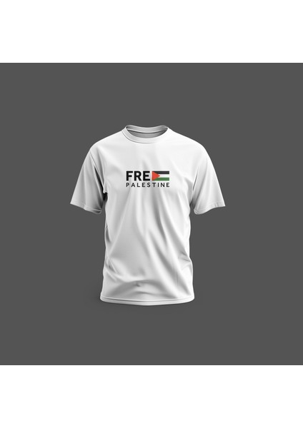 Tişört, Kısa Kollu Unisex Free Palestine Yazılı Ve Filistin Bayraklı Dijital Baskılı Tişört.