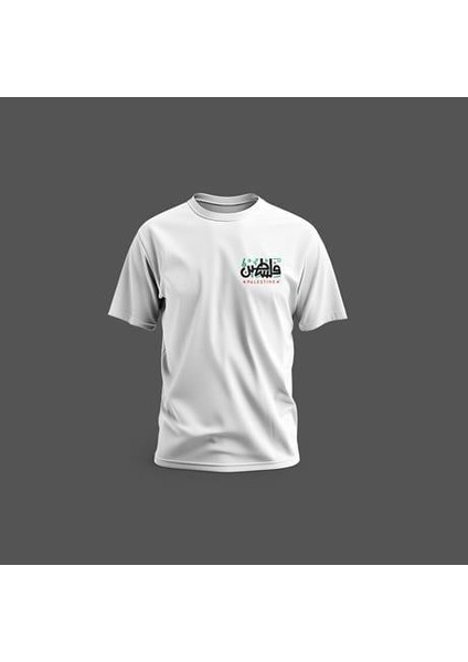 Tişört, Kısa Kollu Unisex Yan Yazılı, Palestine Filistin, Renkli Dijital Baskılı Pamuk Tişört