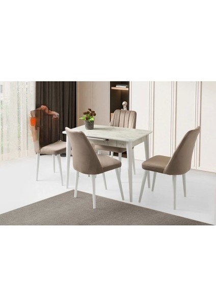 Ortadan Açılır Büyüyen Parlak Ahşap Yemek Masası Mermer Desenli 60x100cm Sadece Masa