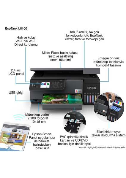 Ecotank L8100 A4 Çok Fonksiyonlu Yazıcı