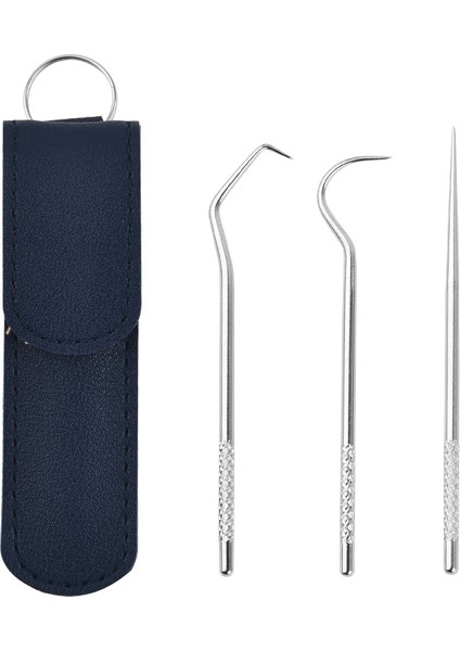 Mavi Stil 3 Parça Diş Çubuğu Seti Paslanmaz Çelik Diş Fırçası Metal Diş Ipi Yeniden Kullanılabilir Diş Çubuğu Taşınabilir Saklama Çantası ile Diş Temizleme Aracı (Yurt Dışından)