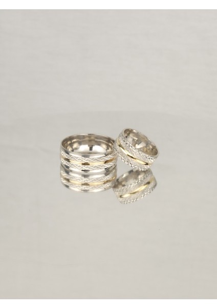 Sonsuzluk Tırtılı Ortası Su Yolu Yaldızlı 925 Ayar Gümüş Alyans, Nişan ve Söz Yüzüğü