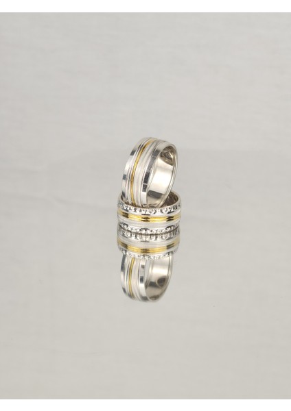 Çapraz Tırlıklı Ortası Yaldızlı Su Yolu 925 Ayar Gümüş Alyans, Nişan ve Söz Yüzüğü fiyatları