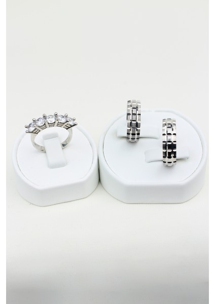 Erkek Düz Brose Bayan Kumlu 925 Ayar Gümüş Alyans, Nişan ve Söz Yüzüğü