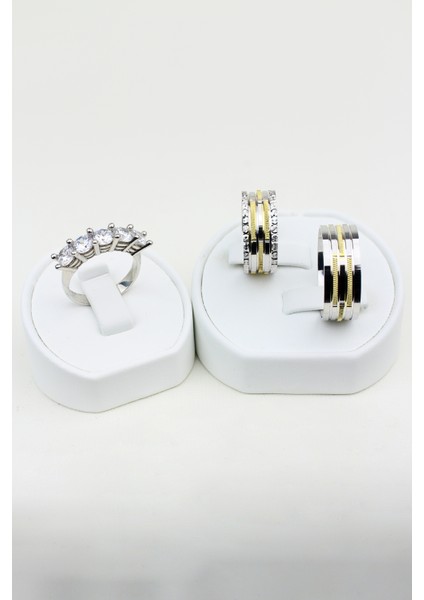 Dişleri Yaldızlı Dört Oluklu 925 Ayar Gümüş Alyans, Nişan ve Söz Yüzüğü