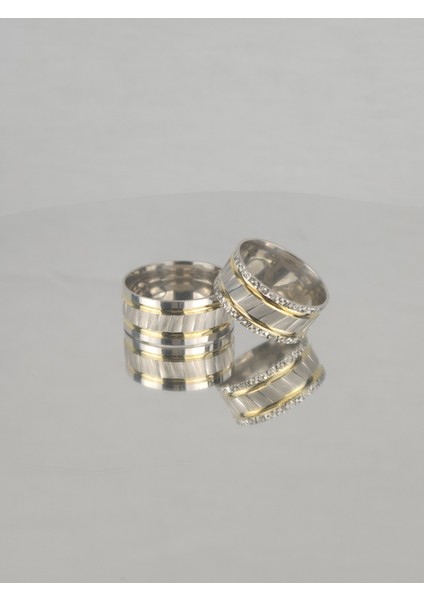 Normal Brose Iki Su Yolu Yaldızlı 925 Ayar Gümüş Alyans, Nişan ve Söz Yüzüğü