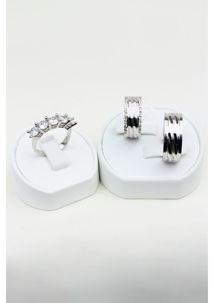 Düz Broseli 925 Ayar Gümüş Alyans, Nişan ve Söz Yüzüğü