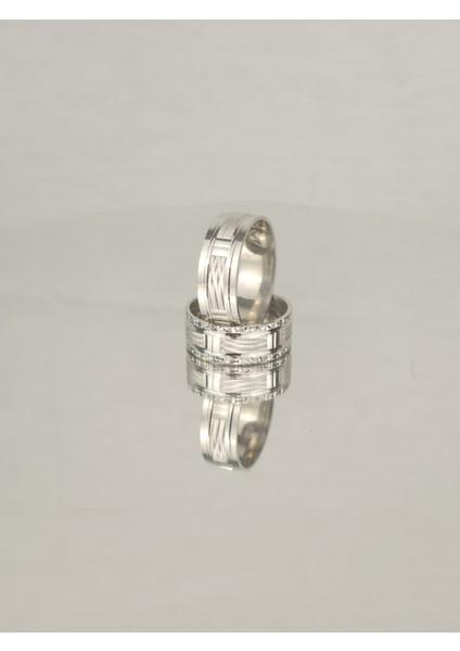 Çift Su Yolu Ortası Dişli Parlak 925 Ayar Gümüş Alyans, Nişan ve Söz Yüzüğü fiyatları