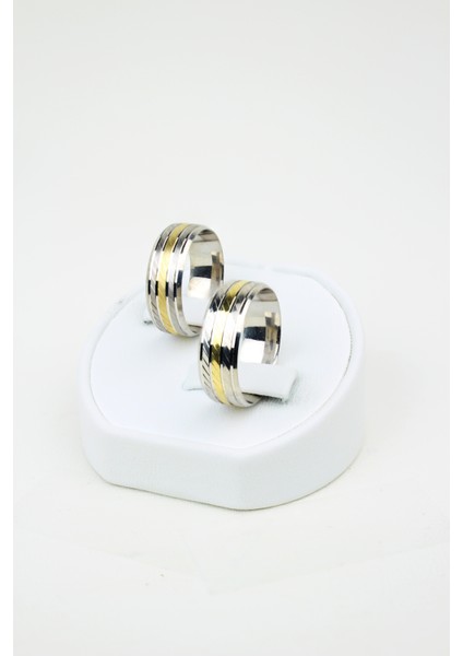 Çapraz Broseli Çift Su Yolu Ortası Yaldızlı 925 Ayar Gümüş Alyans, Nişan ve Söz Yüzüğü fiyatları