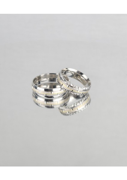 Ortası Yaldızlı Normal Brose 925 Ayar Gümüş Alyans, Nişan ve Söz Yüzüğü