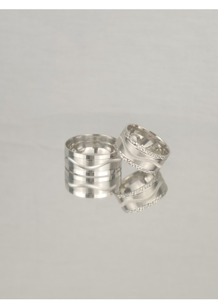 Ortası Tırtıllı Düz Brose 925 Ayar Gümüş Alyans, Nişan ve Söz Yüzüğü