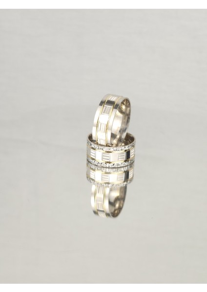 Çift Su Yolu Yaldızlı 925 Ayar Gümüş Alyans, Nişan ve Söz Yüzüğü fiyatları