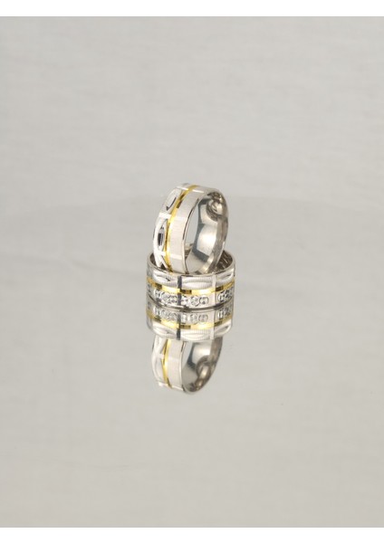 Ortası Su Yolu Yaldızlı 925 Ayar Gümüş Alyans, Nişan ve Söz Yüzüğü fiyatları