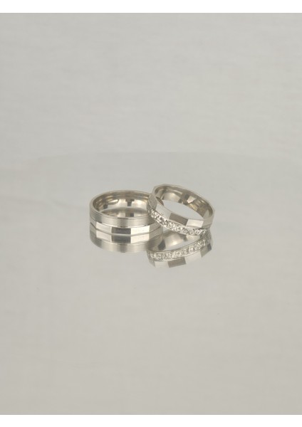 Köşeli Ortası Su Yolu 925 Ayar Gümüş Alyans, Nişan ve Söz Yüzüğü