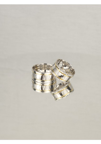 Çift Su Yolu Yaldızlı 925 Ayar Gümüş Alyans, Nişan ve Söz Yüzüğü