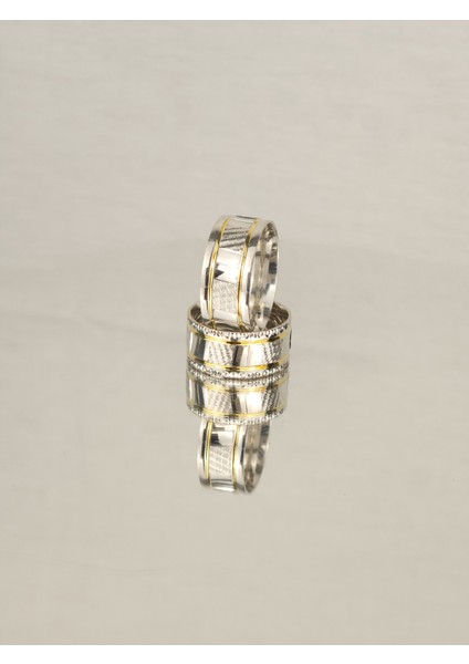 Çift Su Yolu Yaldızlı 925 Ayar Gümüş Alyans, Nişan ve Söz Yüzüğü fiyatları