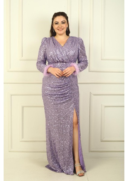 Önü Büzgülü V Yaka Kol Uçları Tüylü B.beden Elbise modelleri