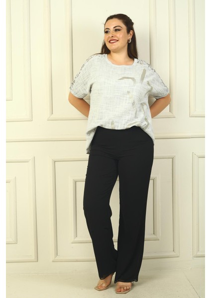 Beli Lastikli Astarlı Büyük Beden Şifon Pantolon modelleri