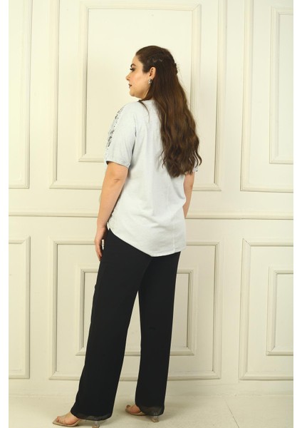 Beli Lastikli Astarlı Büyük Beden Şifon Pantolon fırsatları