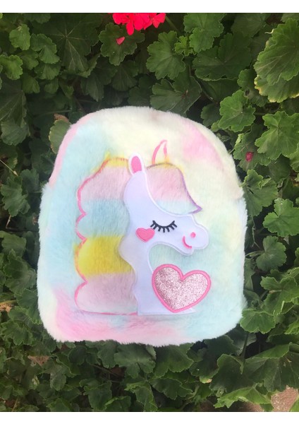 Unicorn Desenli Peluş Sırt Çantası