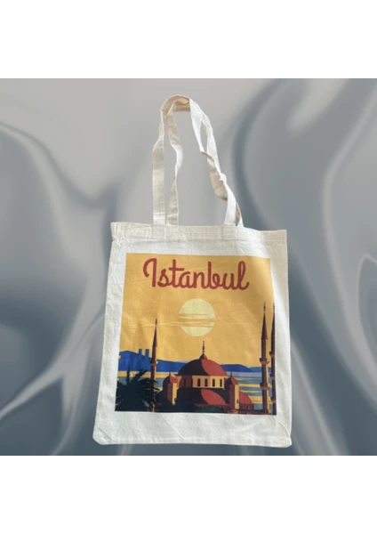 Istanbul Baskılı Ham Bez Çanta