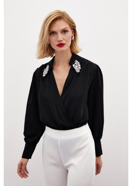 Aksesuar Detaylı Bodysuit Bluz - Siyah fırsatları