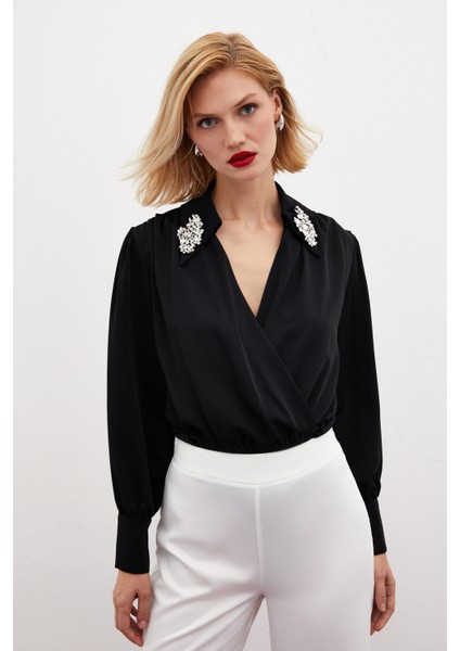 Aksesuar Detaylı Bodysuit Bluz - Siyah indirimleri