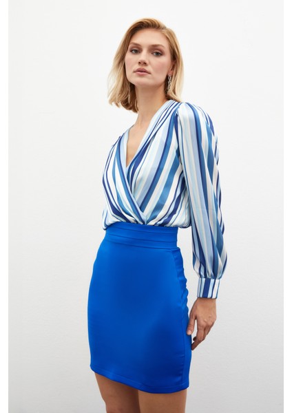 Çizgili Bodysuit Bluz - Indigo indirimleri