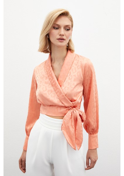 Yan Kuşaklı Saten Bluz - Somon fiyatları