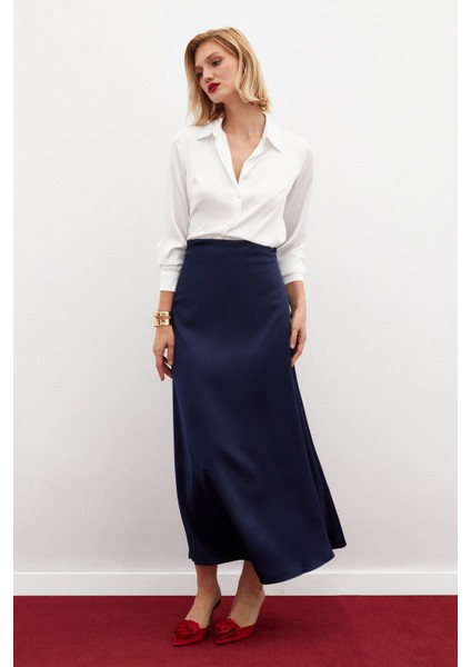 Uzun Saten Etek - Lacivert modelleri