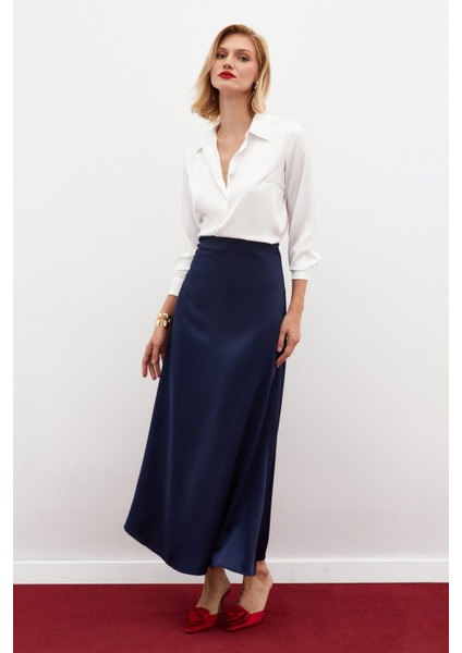 Uzun Saten Etek - Lacivert fırsatları