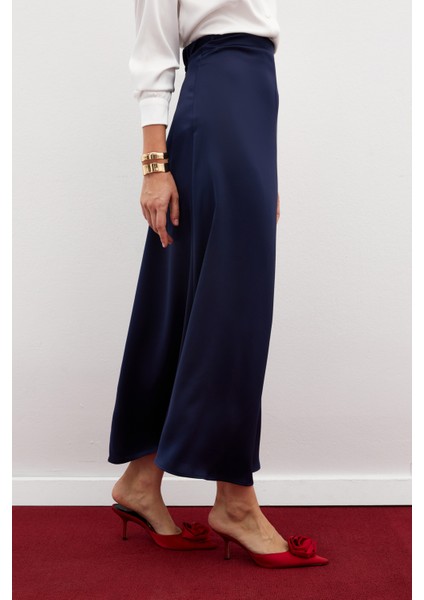 Uzun Saten Etek - Lacivert indirimleri