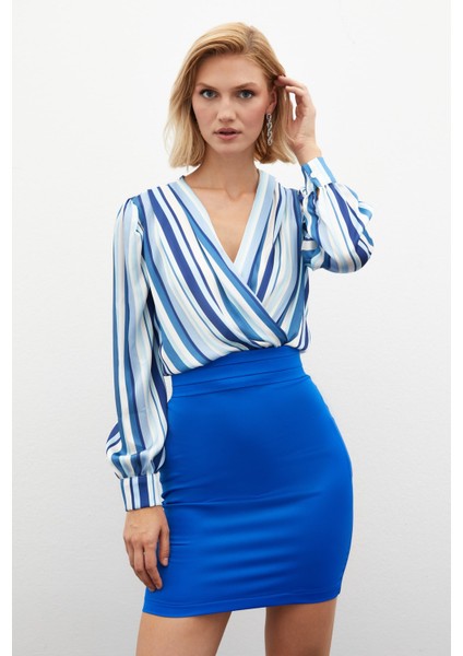 Çizgili Bodysuit Bluz - Indigo fiyatları